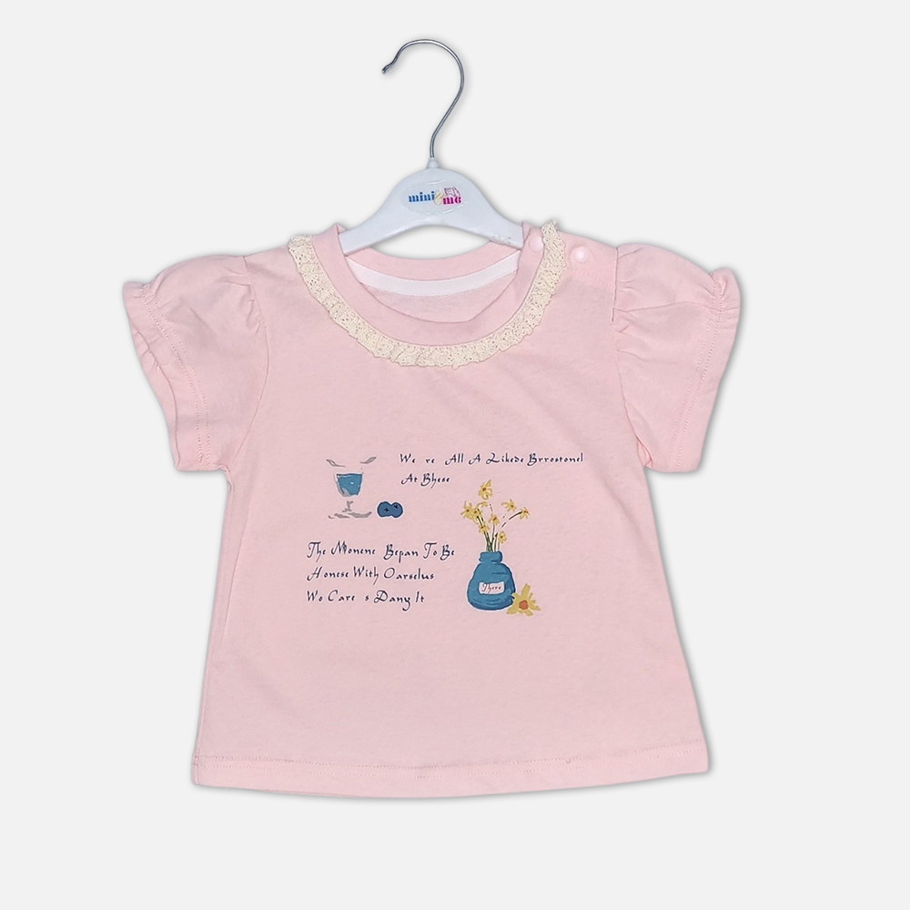 girlsSuit1392-1-2 Baby Girls Pink Lace T-Shirt and Heart Shorts Set from Mini & Me