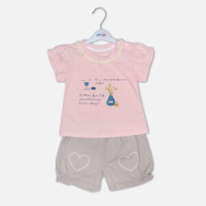 Baby Girls Pink Lace T-Shirt and Heart Shorts Set from Mini & Me