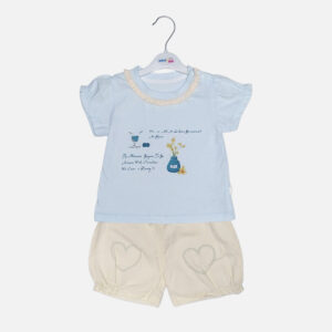 Baby Girls Sky Blue Lace T-Shirt and Heart Shorts Set from Mini & Me