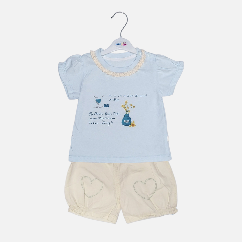 girlsSuit1392-2-2 Baby Girls Sky Blue Lace T-Shirt and Heart Shorts Set from Mini & Me
