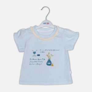 Baby Girls Sky Blue Lace T-Shirt and Heart Shorts Set from Mini & Me