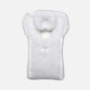 A standalone premium dual-tone baby carry nest showcasing a cushioned integrated headrest, clean stitched borders, and padded comfort layers for infant travel sleeping from Mini & Me.