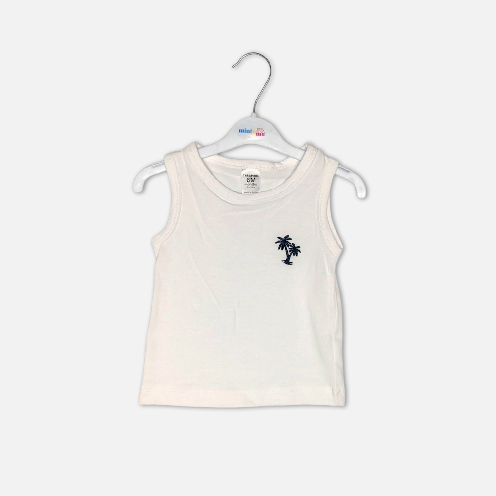 boysSuit14178-1-4 Toddler boy 2-piece summer clothing set featuring a cream t-shirt with an all-over Crayon Shin-chan character graphic print paired with matching brown shorts from Mini & Me.