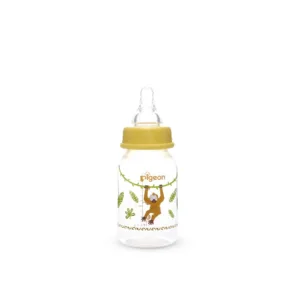 Pigeon Compact Flexible baby bottle for 0+ months featuring a cute deer and falling autumn leaves illustration with an orange collar cap.