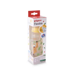 Pigeon Flexible standard neck PP RP feeder bottle 240ml featuring a cute brown orangutan swinging from a vine illustration with a yellow collar cap.