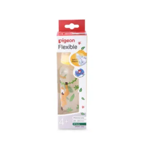 Pigeon Flexible standard neck PP RP feeder bottle 240ml featuring a cute brown orangutan swinging from a vine illustration with a yellow collar cap.