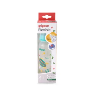 Pigeon Flexible standard neck feeder, standard neck baby bottle 240ml, printed baby feeder, turtle print nursing bottle, teal cap baby bottle, anti colic feeding bottle, BPA free PP bottle, Mini and Me online shop