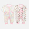 Mini & Me 2-pack baby girls cotton sleepsuits featuring pastel striped and character print designs with pink trim.