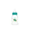 Pigeon Vibrant Compact Flexible Feeder baby bottle for 0+ months featuring a colorful swimming sea turtle print with a teal collar cap.