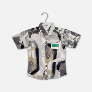 boys casual shirt, abstract print kids clothing, mini and me boys collection, toddler button-down shirt, grey short sleeve shirt boys, trendy children apparel, smart casual kids tops