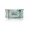 A front view of a 70-pack of Pigeon Natural Botanical Baby Soft Natural Bamboo Wipes featuring a light green botanical leaf and giraffe design, a white plastic flip-top lid, and product icons highlighting pure water, biodegradable material, and zero added fragrance or alcohol.