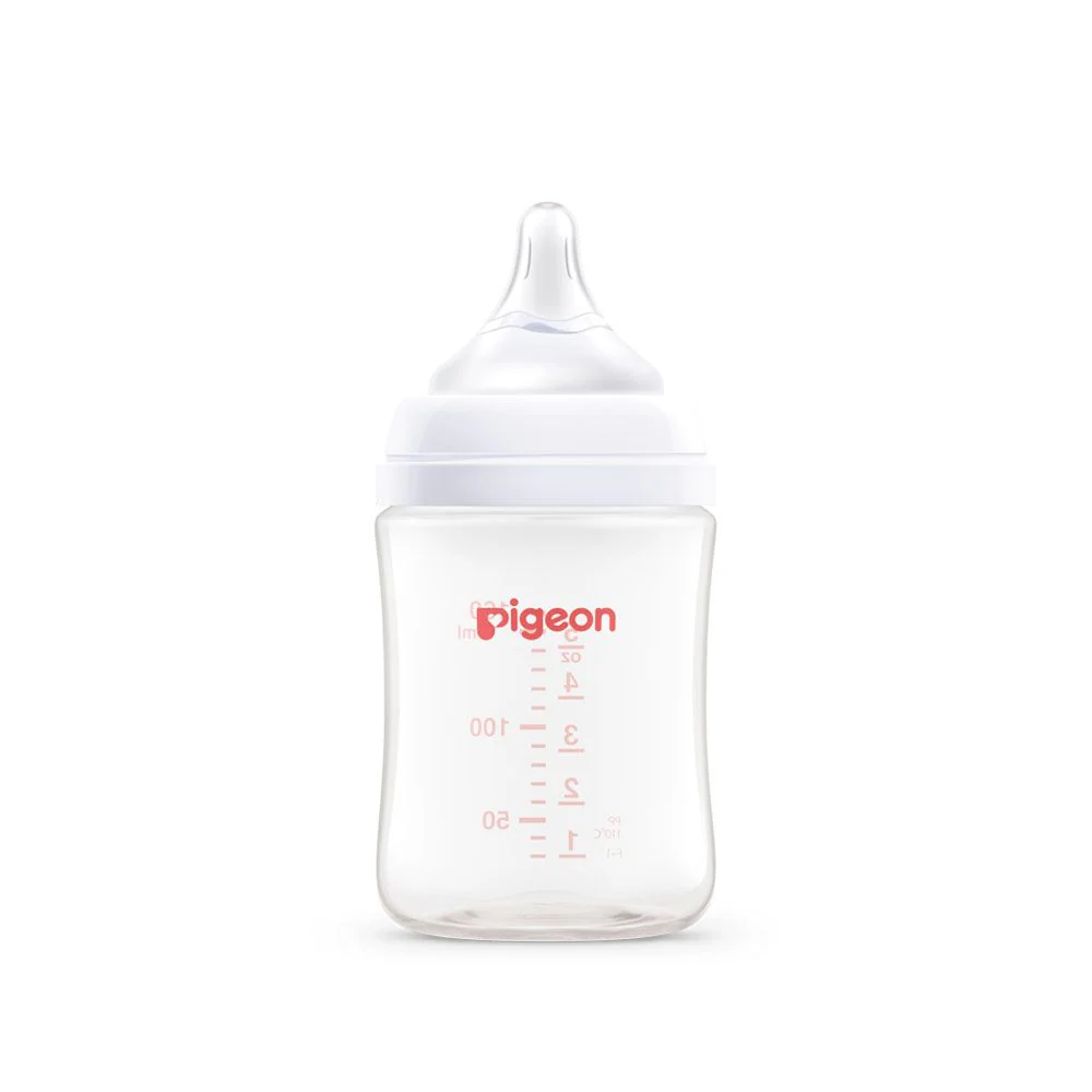 A81289-I Pigeon SofTouch BPP wide neck nursing bottle 160ml featuring a compact design with clear measurement lines and a white cap.