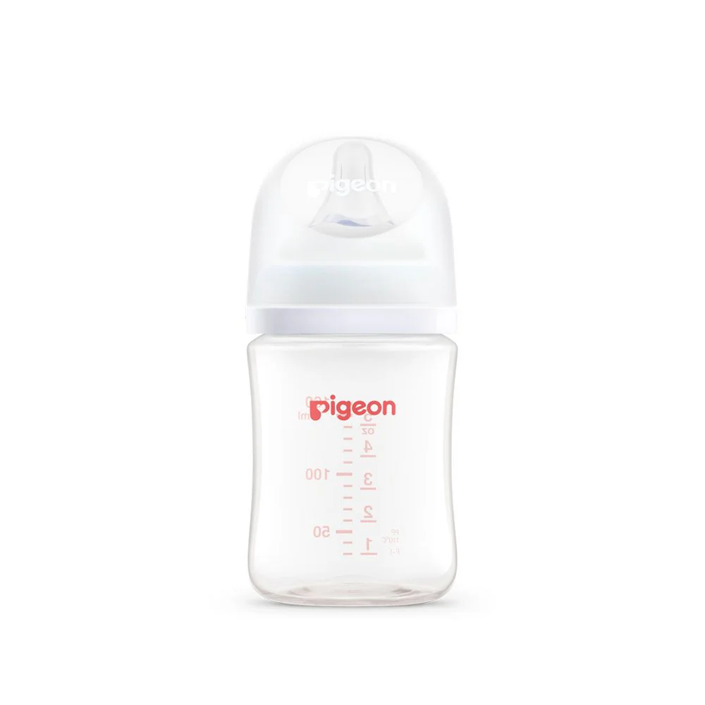 A81289 Pigeon SofTouch BPP wide neck nursing bottle 160ml featuring a compact design with clear measurement lines and a white cap.
