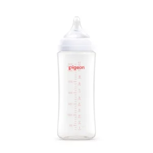 Pigeon SofTouch BPP wide neck nursing bottle 330ml with clear measurement markings and a white cap.