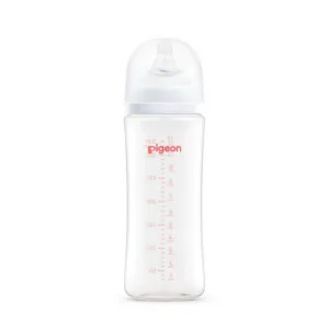 Pigeon SofTouch BPP wide neck nursing bottle 330ml with clear measurement markings and a white cap.