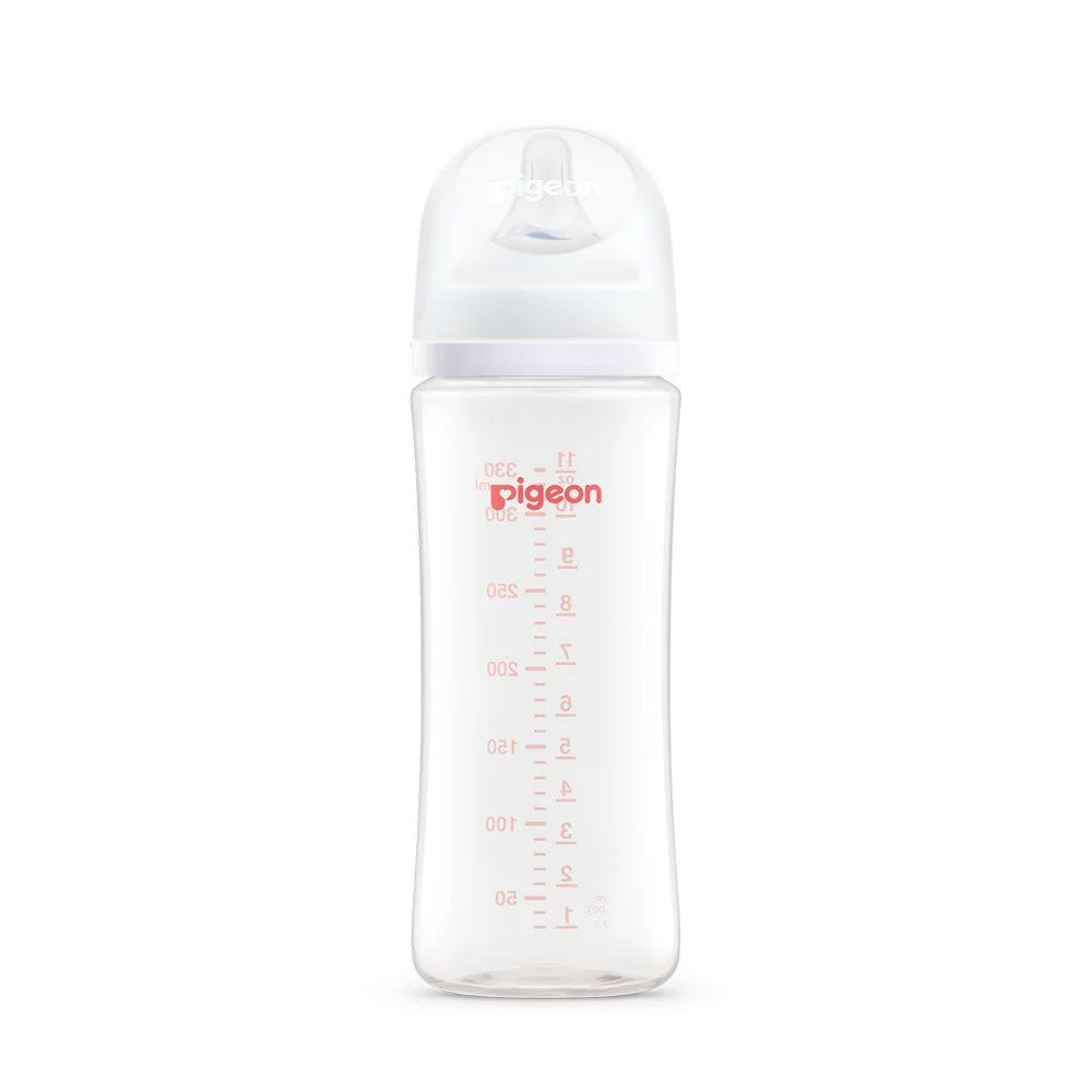 A81291 Pigeon SofTouch BPP wide neck nursing bottle 330ml with clear measurement markings and a white cap.