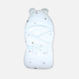 Premium Light Blue Baby Carry Nest Textured Heart Print Swaddle Wrapper