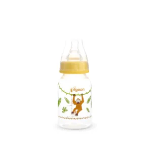 Pigeon Compact Flexible baby bottle for 0+ months featuring a cute deer and falling autumn leaves illustration with an orange collar cap.