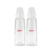 A twin pack containing two clear Pigeon Flexible Peristaltic nursing bottles (240ml) with the red Pigeon logo and clean white collar caps.