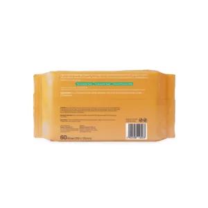 A stacked twin pack of Pigeon Hand and Mouth Wet Tissues featuring a yellow and white packaging layout, highlighting 100% food-grade ingredients and 60 wipes per pack, designed for babies and mealtimes.