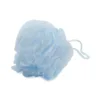 Soft light blue baby bath loofah mesh sponge with an attached hanging string for gentle newborn bath time skin care.
