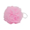 Soft pink baby bath loofah mesh sponge with an attached hanging string for gentle newborn bath time skin care.