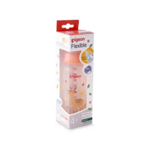 Pigeon Flexible standard neck PP RP feeder bottle 240ml featuring a colorful swimming sea turtle illustration with a teal collar cap.