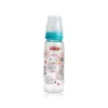 Farlin standard neck clear baby feeding bottle with colorful fireworks print and a teal cap