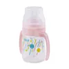 Farlin 150ml toddler transition cup with soft silicone spout and side handles in pastel pink with a secure clear cap.