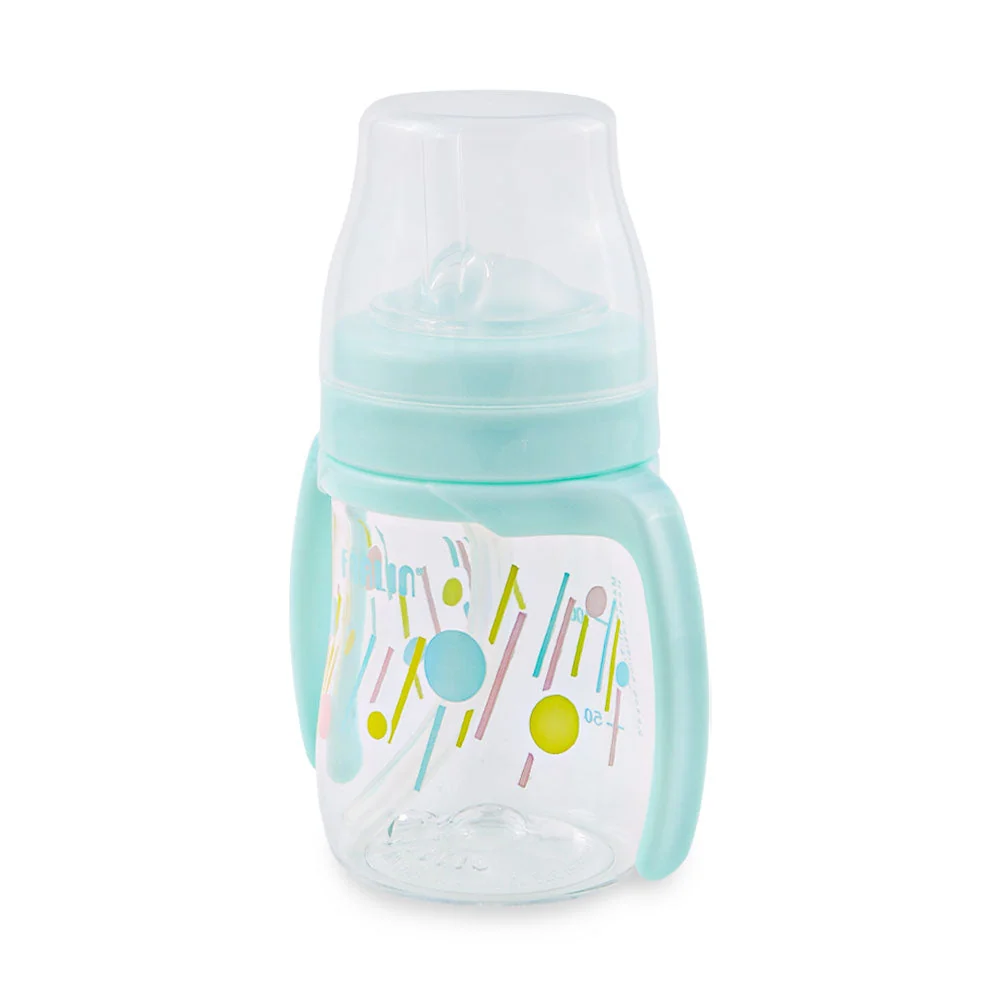 training-cups-ag-10028-green1 Farlin baby water drinking cup with straw and double handles in mint green featuring a clear protective cap